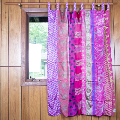 Recycled Sari Patchwork Curtain Panel (54" x 63") in Assorted Prints