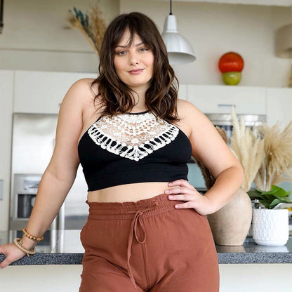 High Neck Crochet Bralette in Black