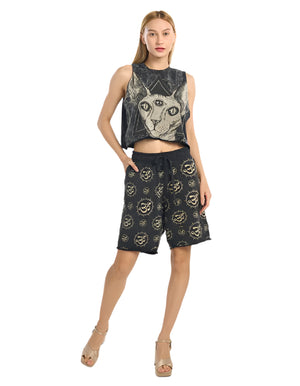 Mystic Cat Third Eye Stone Wash Sleeveless Cotton Top
