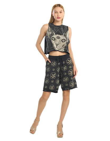 Mystic Cat Third Eye Stone Wash Sleeveless Cotton Top