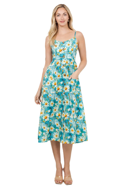 Daisy Print Button Front Cami Dress