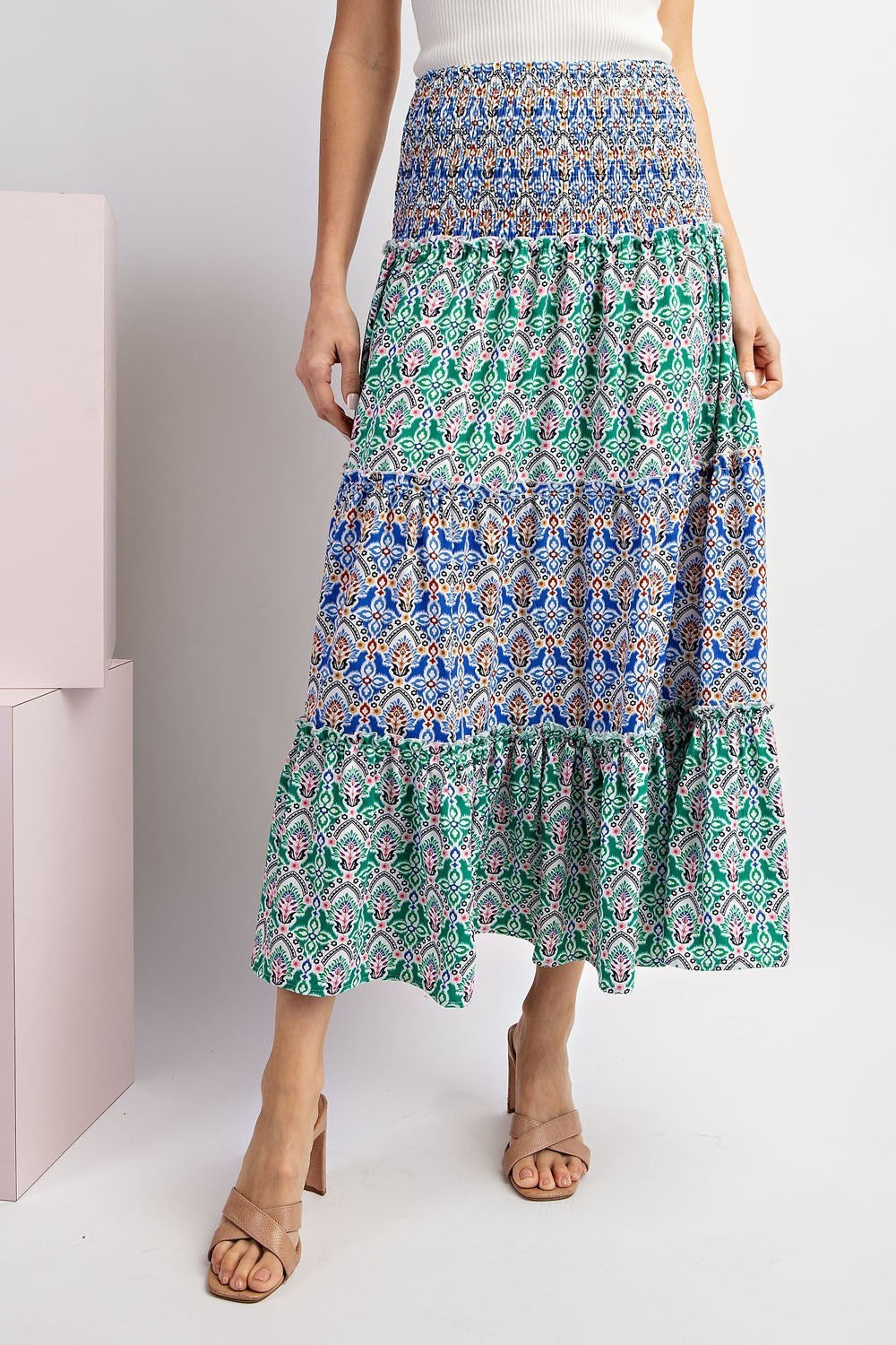 Printed Color Black Tiered Maxi Skirt SALE