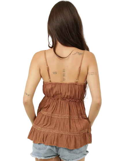 Acid-Wash Lace Trimmed Cami in Rust