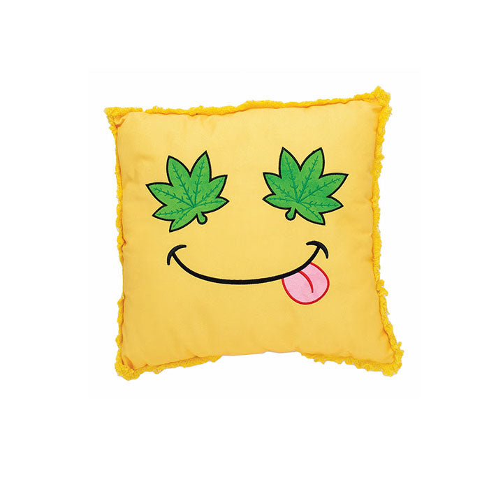 Yellow with Green Leaf Smiley Face Plush Pillow