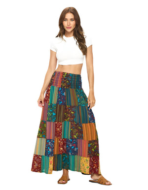 Smocked Mushroom Patchwork Skirt