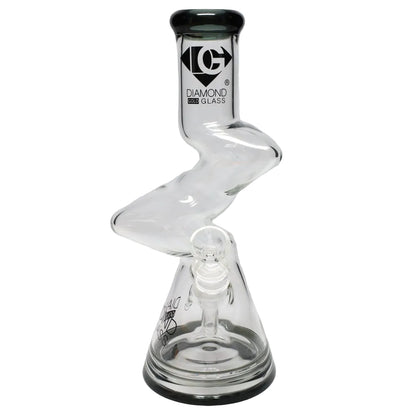 Diamond Glass 12" Color Rim Zig Zag Beaker
