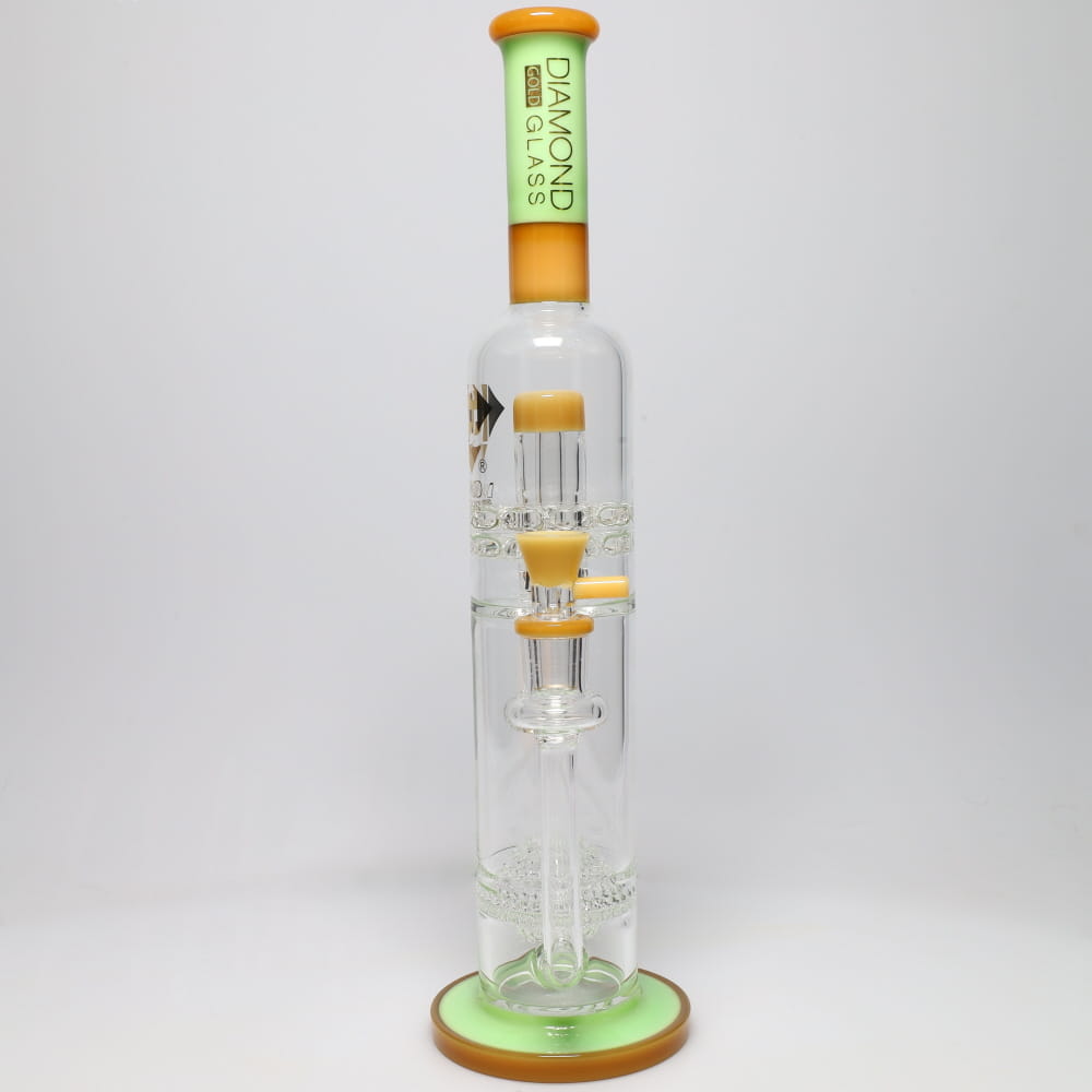 Diamond Glass 16" Color Rim Honeycomb Orb & Brick Stack Perc Tube