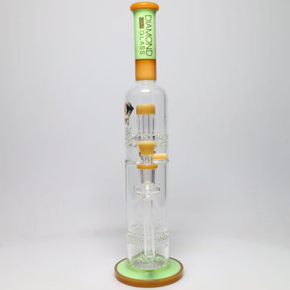 Diamond Glass 16" Color Rim Honeycomb Orb & Brick Stack Perc Tube