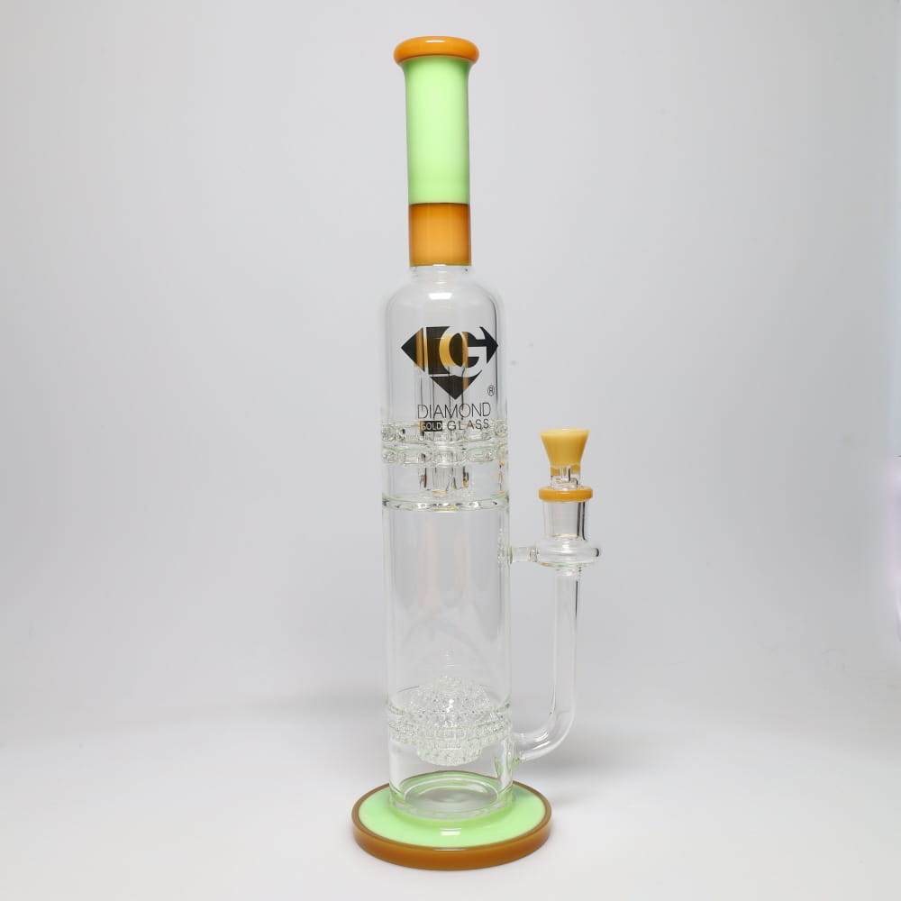 Diamond Glass 16" Color Rim Honeycomb Orb & Brick Stack Perc Tube