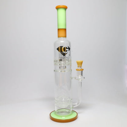 Diamond Glass 16" Color Rim Honeycomb Orb & Brick Stack Perc Tube