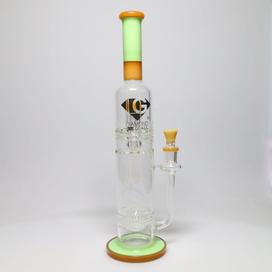 Diamond Glass 16" Color Rim Honeycomb Orb & Brick Stack Perc Tube