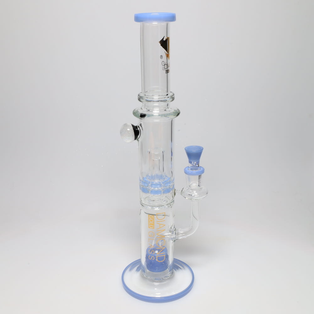 Diamond Glass 16" Color Rim Can & Brick Stack Perc with Marble Tube