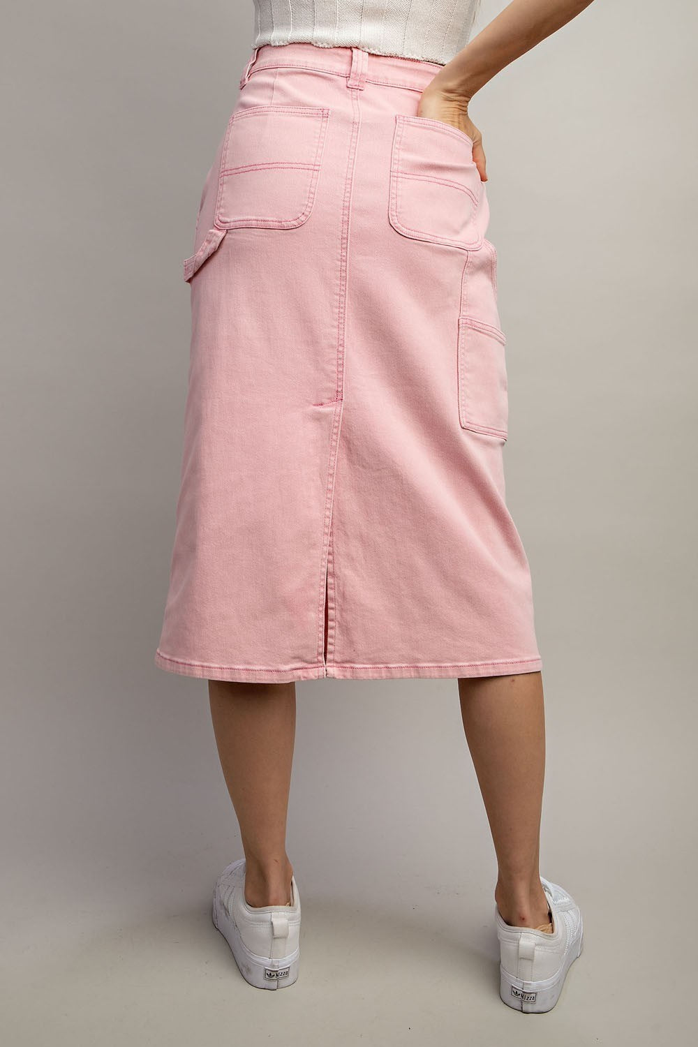 Mineral Washed Midi Skirt in Dusty Pink SALE