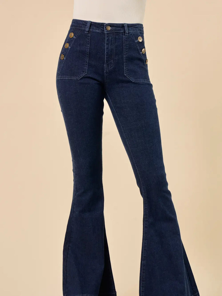 High Waisted Sailor Flare Jeans in Dark Wash