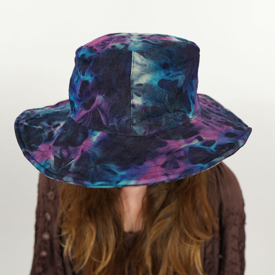 Denim Tie Dye Crushable Bucket Hat in Purple