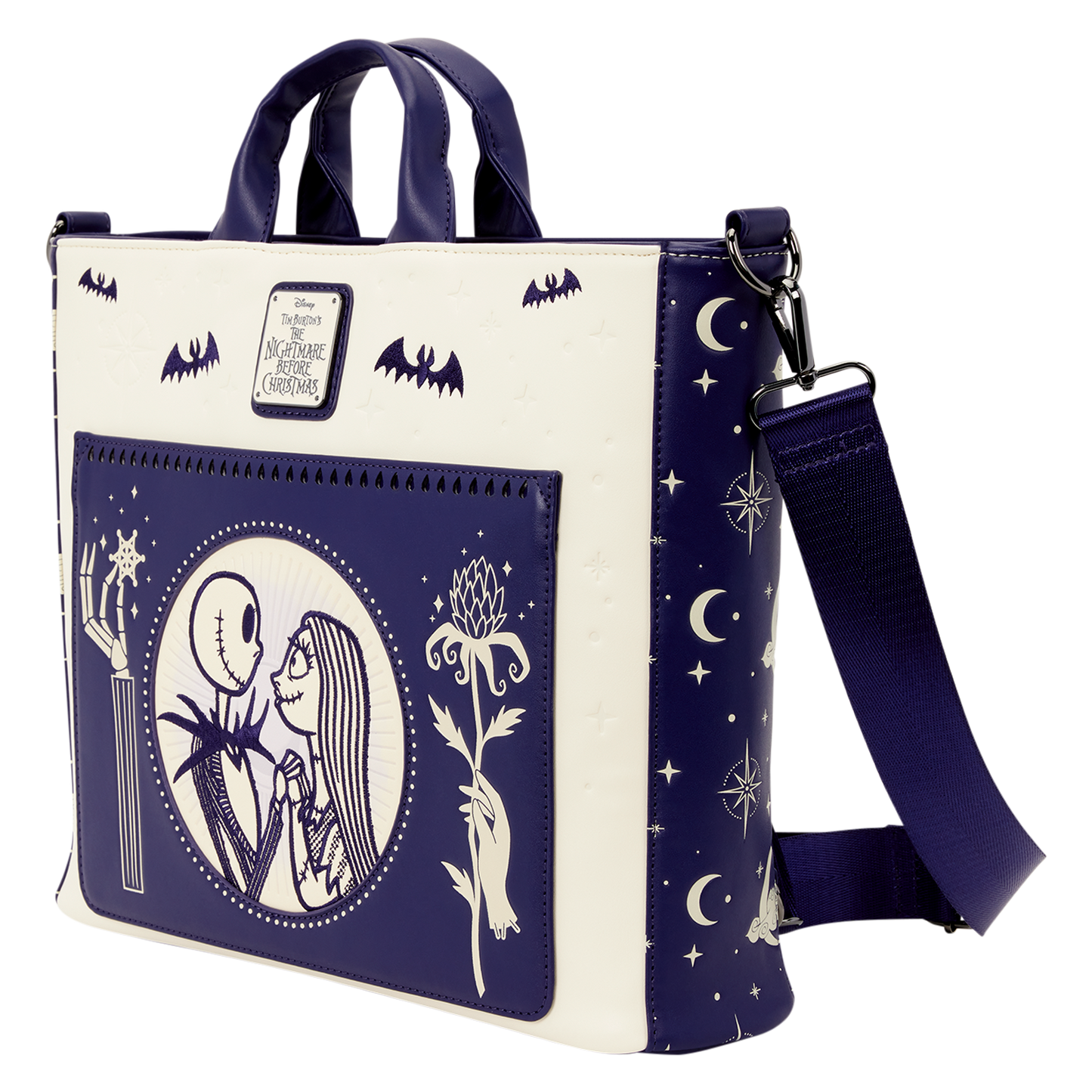 Loungefly The Nightmare Before Christmas Jack Skellington & Sally Night Sky Convertible Backpack and Tote Crossbody Bag