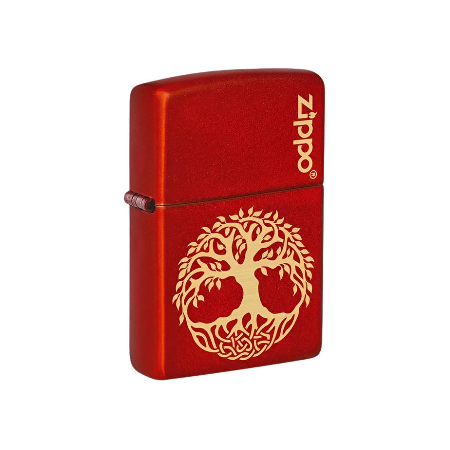 Zippo Lighter Engraved Tree Of Life Metallic Red