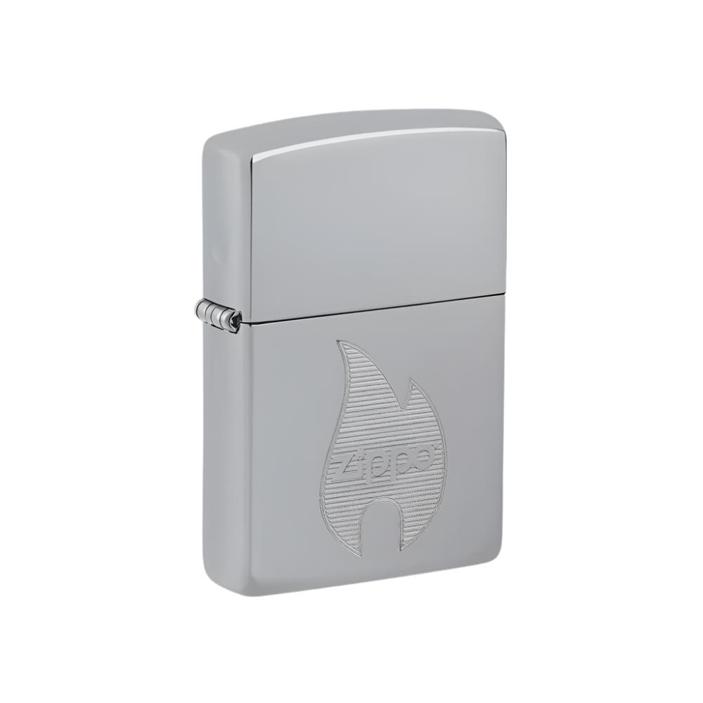 Zippo Lighter Engraved Flame Logo High Polish Chrome