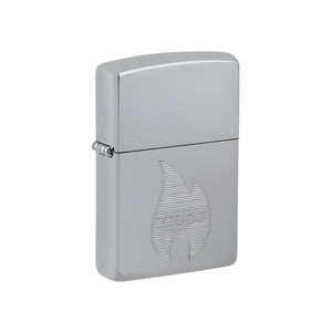 Zippo Lighter Engraved Flame Logo High Polish Chrome SALE