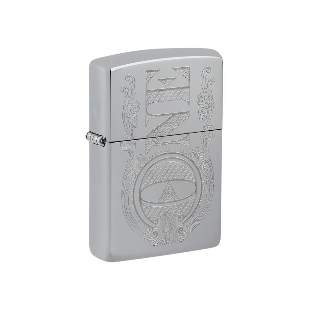 Zippo Lighter Engraved Dollar Bill High Polish Chrome