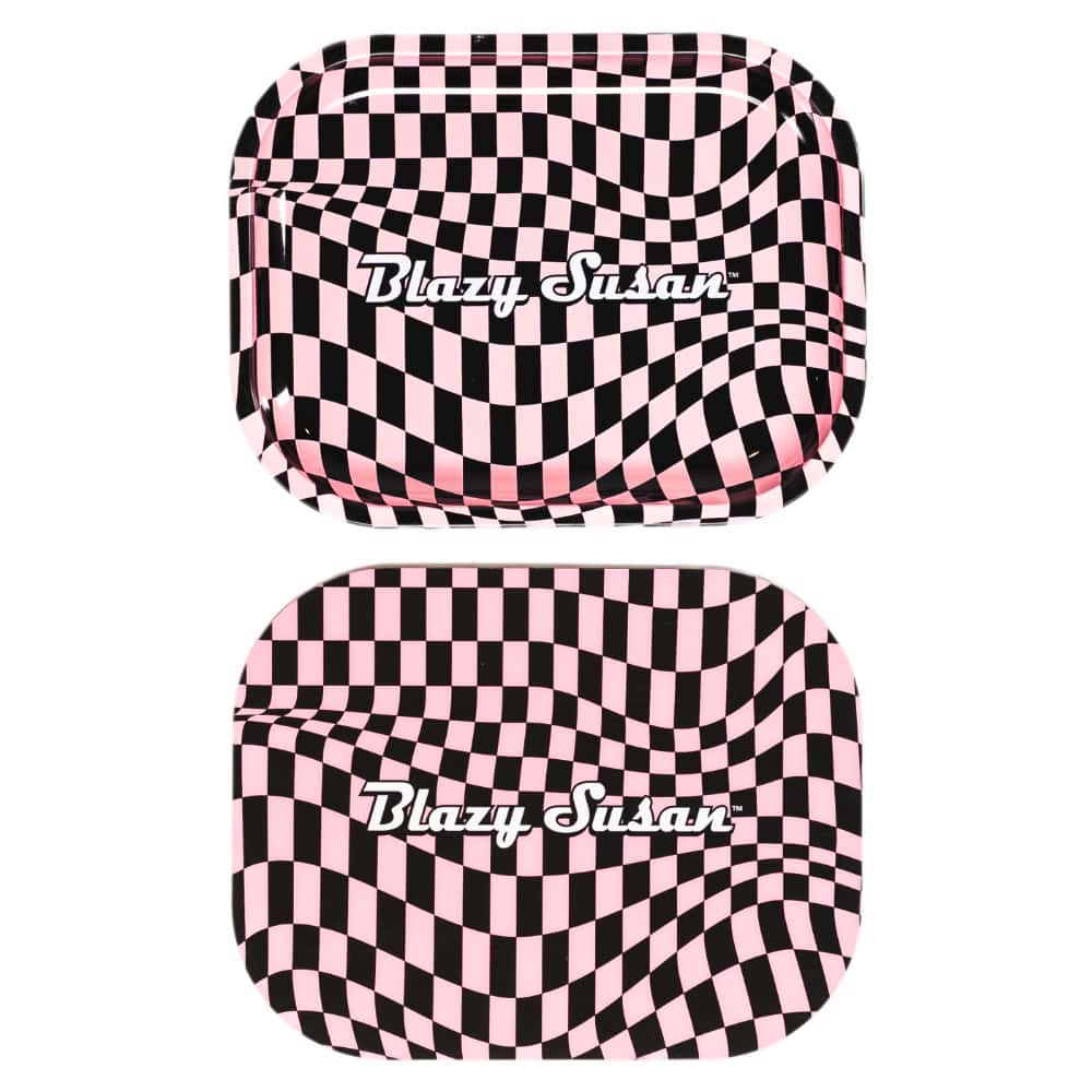 Checkered Pink Blazy Susan Rolling Tray with Lid