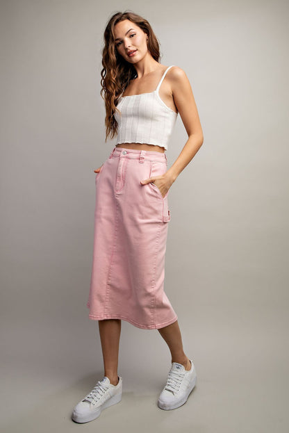 Mineral Washed Midi Skirt in Dusty Pink SALE