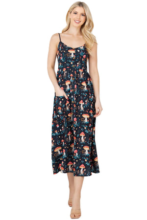 Garden of Mushroom Print Cami Maxi Dress