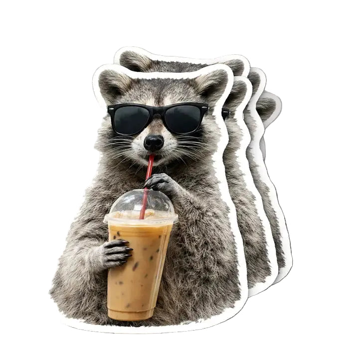 Cool Raccoon Iced Coffee Sticker - 2"