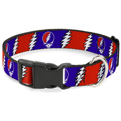 Grateful Dead Steal Your Face with Lightning Bolt Print Dog Collar 1" Inch Wide