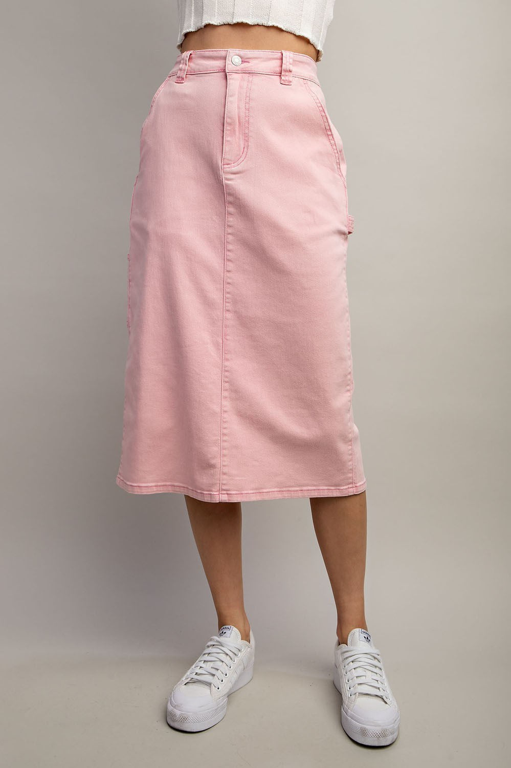Mineral Washed Midi Skirt in Dusty Pink SALE