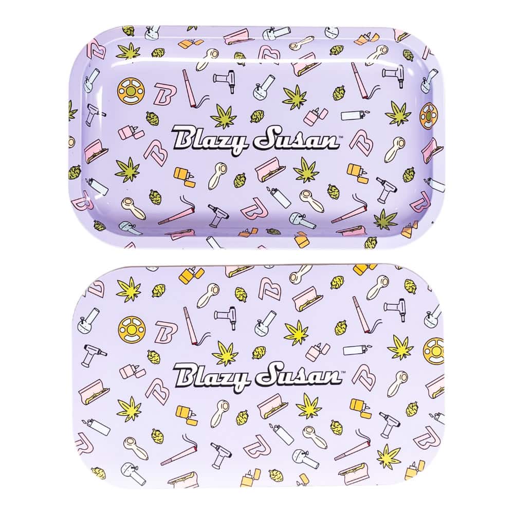 Blazy Susan Medium Rolling Tray with Lid - Purple Icons