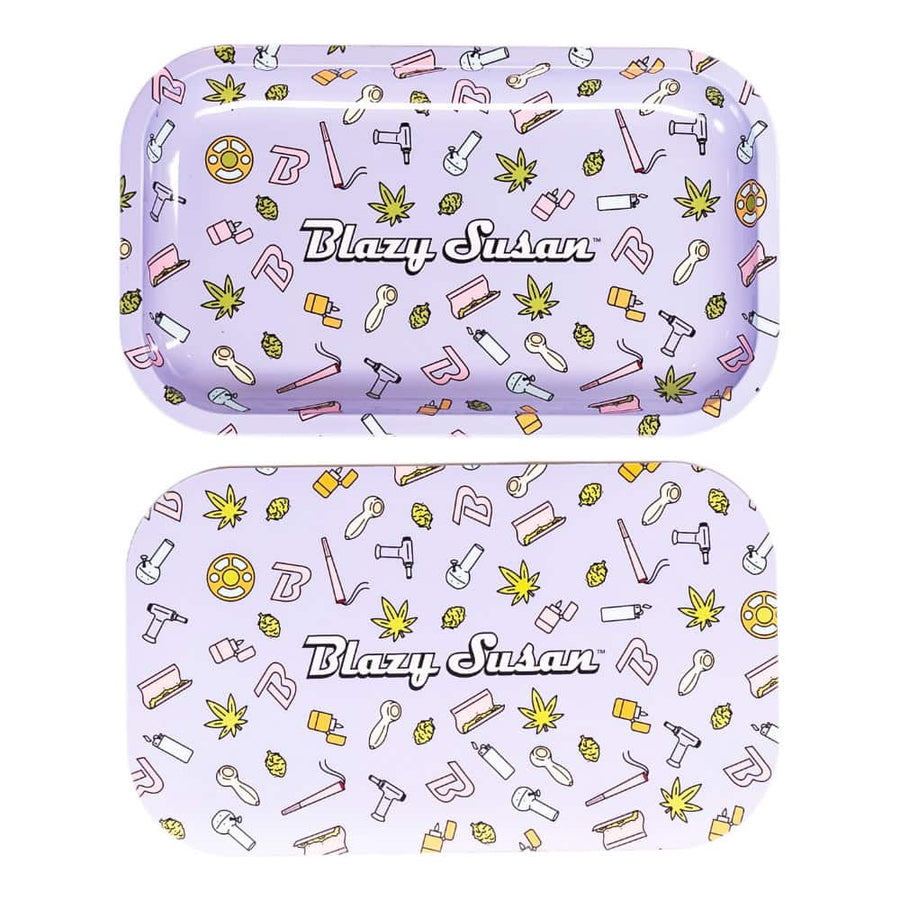 Blazy Susan Medium Rolling Tray with Lid - Purple Icons