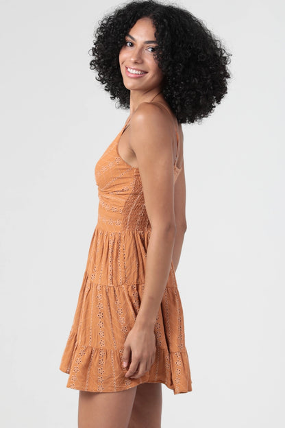 Eyelet Twist-Front Mini Sundress in Terracotta