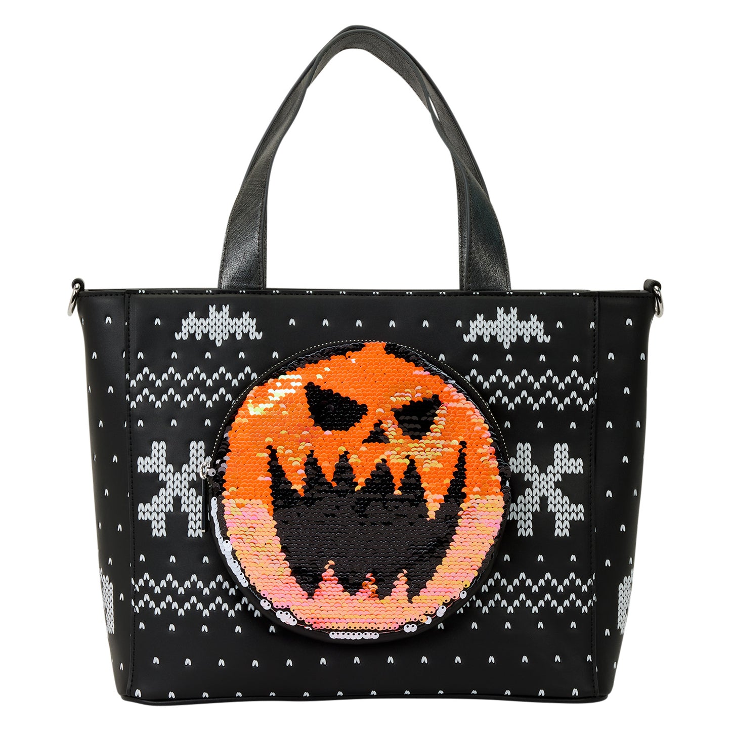 Loungefly The Nightmare Before Christmas Jack Skellington Reversible Sequins Tote Crossbody Bag with Coin Bag