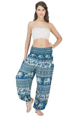 Elephant Print Harem Pants with Elastic Waistband