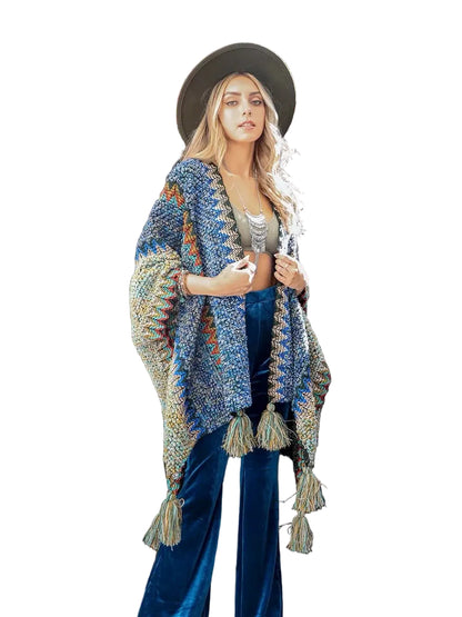 Chunky Knit Kimono Cardigan in Cobalt