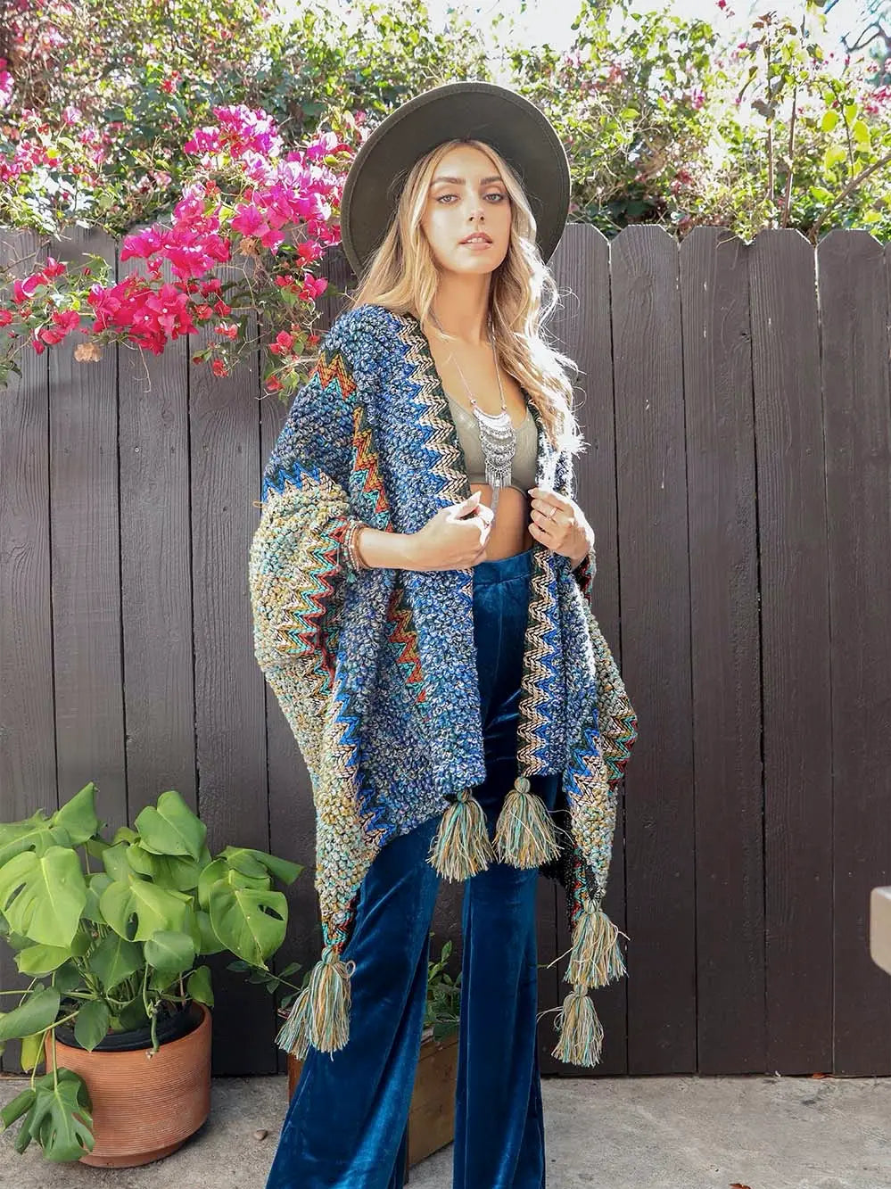 Chunky Knit Kimono Cardigan in Cobalt
