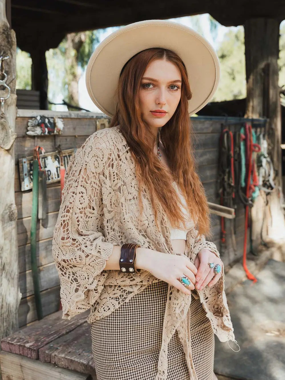 Crochet Floral Petal Kimono Wrap in Mocha