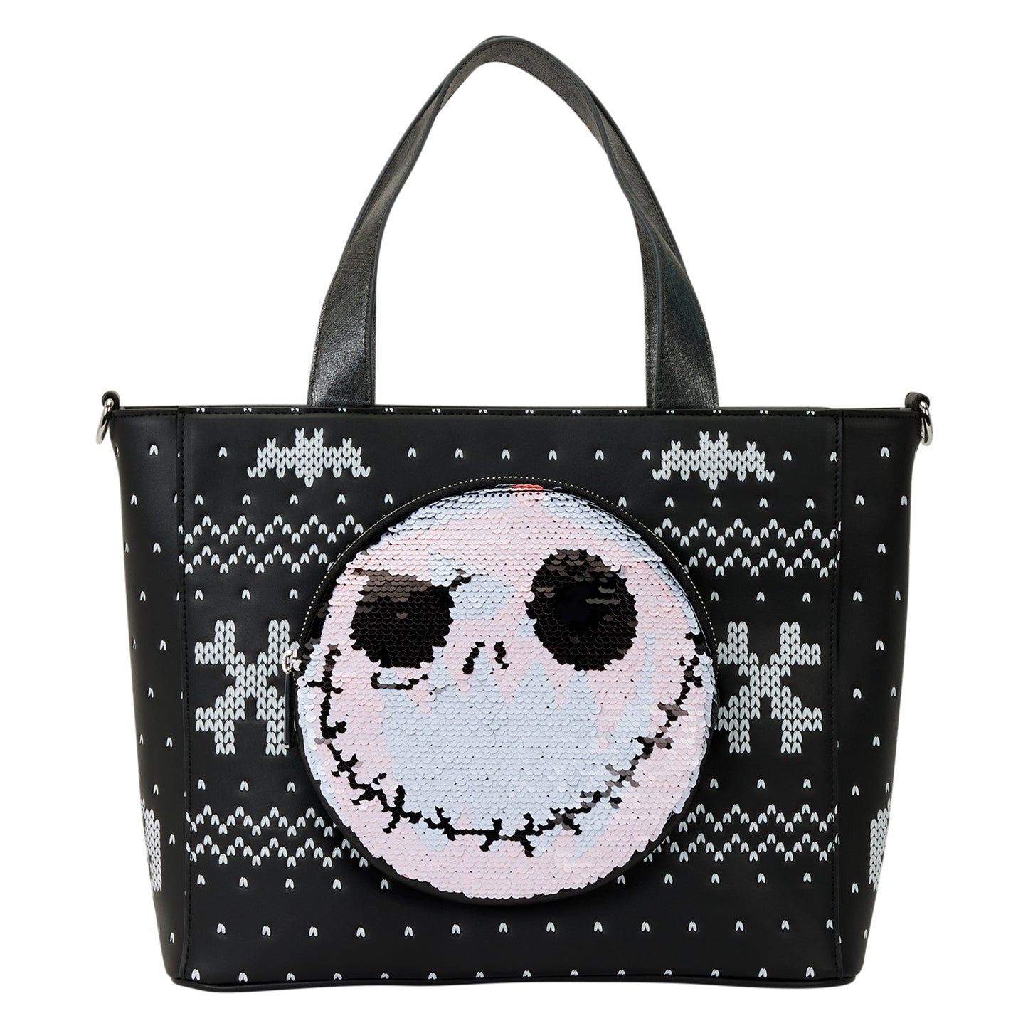 Loungefly The Nightmare Before Christmas Jack Skellington Reversible Sequins Tote Crossbody Bag with Coin Bag