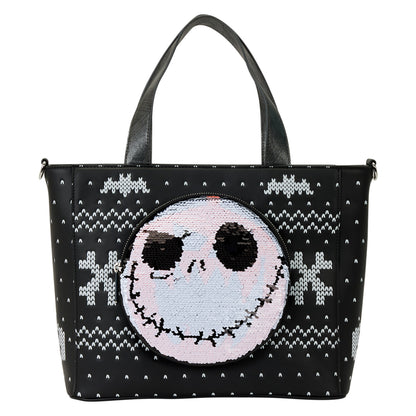 Loungefly The Nightmare Before Christmas Jack Skellington Reversible Sequins Tote Crossbody Bag with Coin Bag