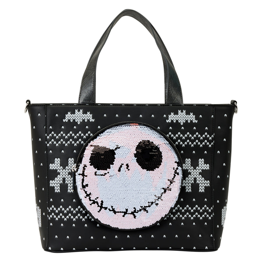 Loungefly The Nightmare Before Christmas Jack Skellington Reversible Sequins Tote Crossbody Bag with Coin Bag