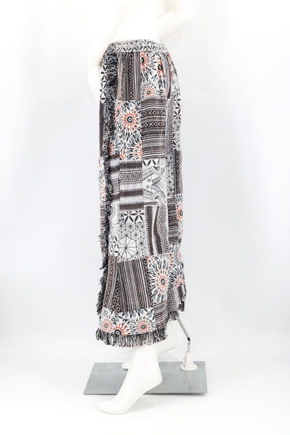 Fringed Gheri Patchwork Wide Leg Pants