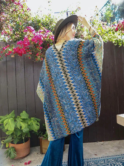 Chunky Knit Kimono Cardigan in Cobalt