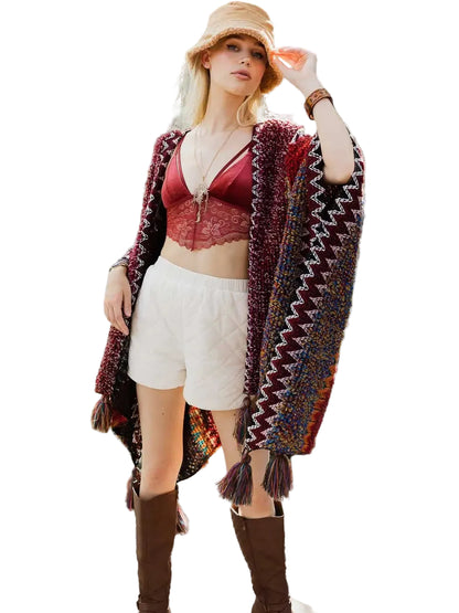 Chunky Knit Kimono Cardigan in Maroon