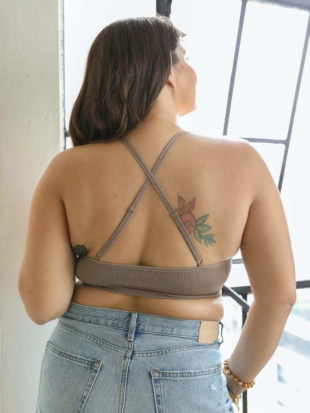 Curvy High Neck Crochet Bralette in Mocha