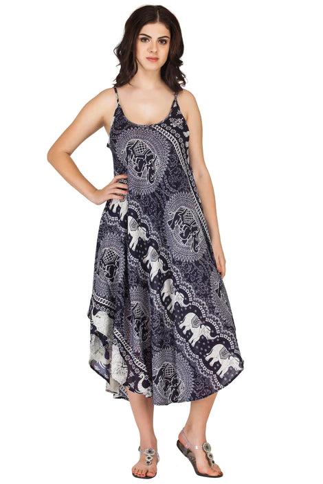 Elephant Print Mid Length Dress