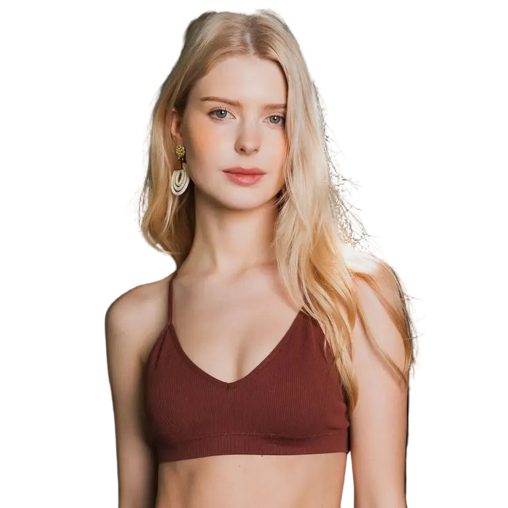 Celestial Embroidered Crescent Moon Sheer Mesh Back Bralette in Brown