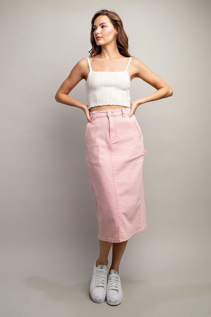Mineral Washed Midi Skirt in Dusty Pink SALE