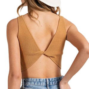 Back Twist Strap Sleeveless Top in Camel