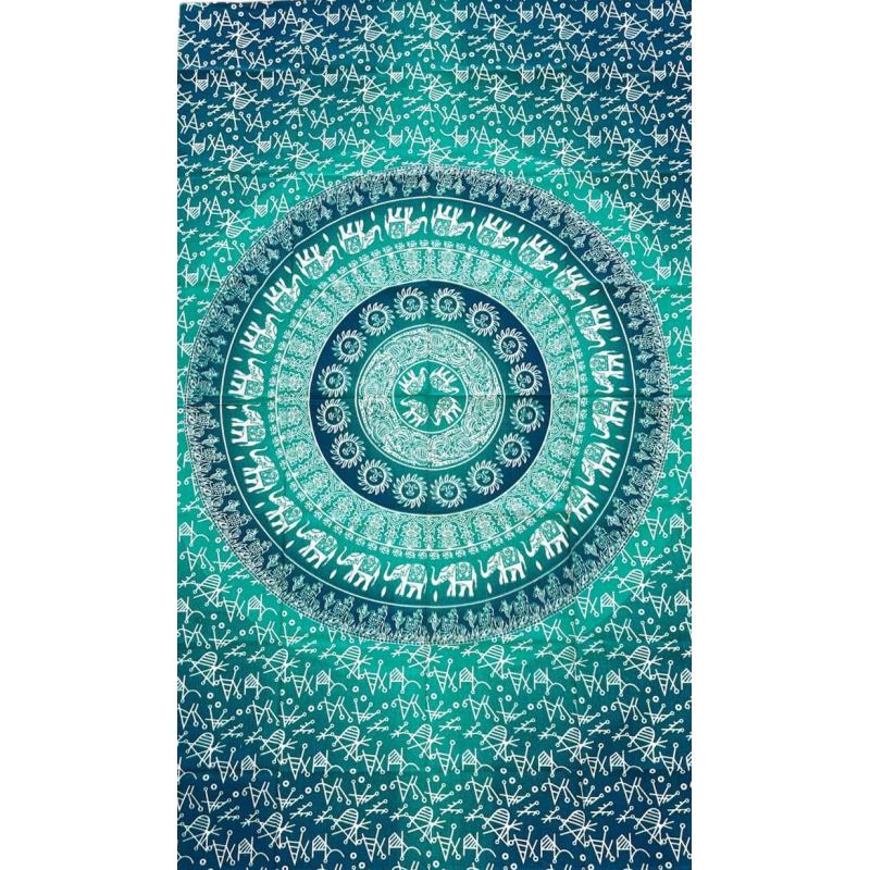 Baby Elephant Mandala Tapestry in Teal